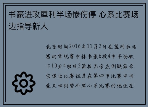 书豪进攻犀利半场惨伤停 心系比赛场边指导新人